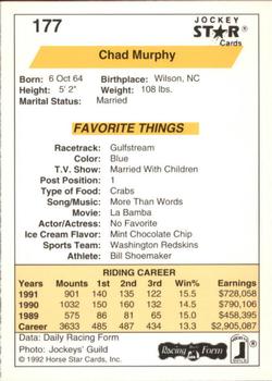 1992 Jockey Star #177 Chad Murphy Back